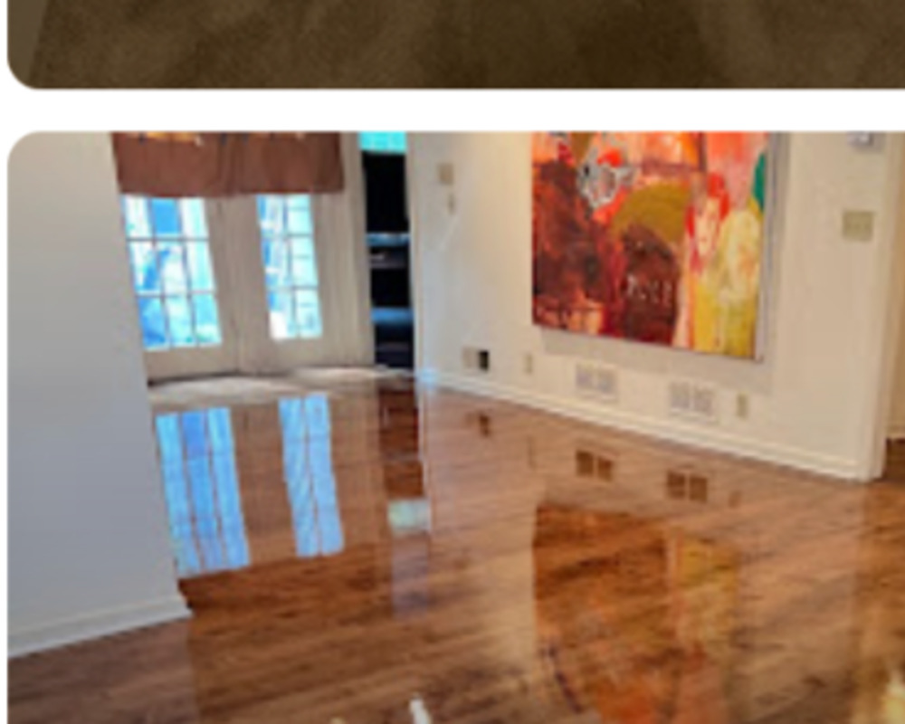 Finished hardwood floor in a bright living room